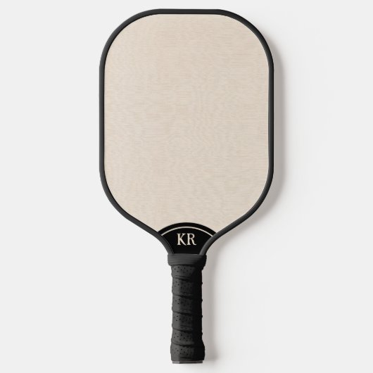 Raquette De Pickleball Texture de lin beige clair monogramme minimal (Recto)