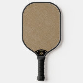 Raquette De Pickleball Texture de lin beige monogramme minimal (Verso)