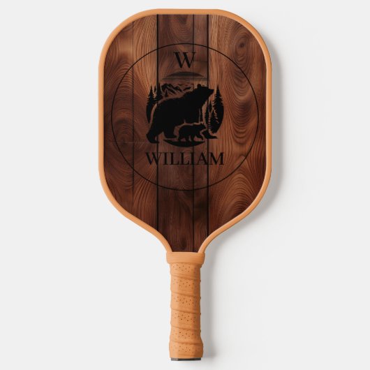 Raquette De Pickleball Texture en bois rustique sur mesure et monogramme (Recto)