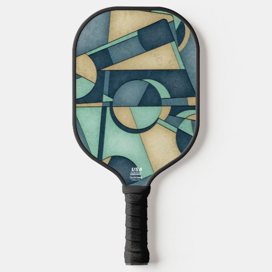 Raquette De Pickleball Textured Teal Gold Geometric Abstract Art (Recto)