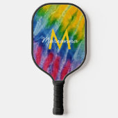 Raquette De Pickleball Tie Dye Nom initial Rouge Bleu Vert (Verso)