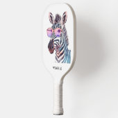 Raquette De Pickleball Tons roses Silly Zebra Moderne Monogramme (Gauche)