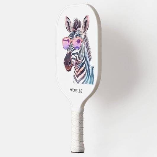 Raquette De Pickleball Tons roses Silly Zebra Moderne Monogramme (Gauche)