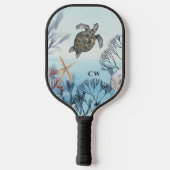 Raquette De Pickleball Tortue de l'océan de plage Monogramme (Verso)