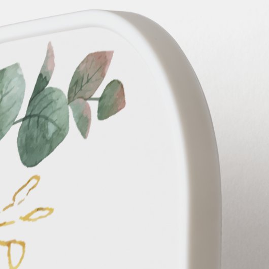 Raquette De Pickleball Tournesol Eucalyptus Nom de Script Botanique (Détail gauche)