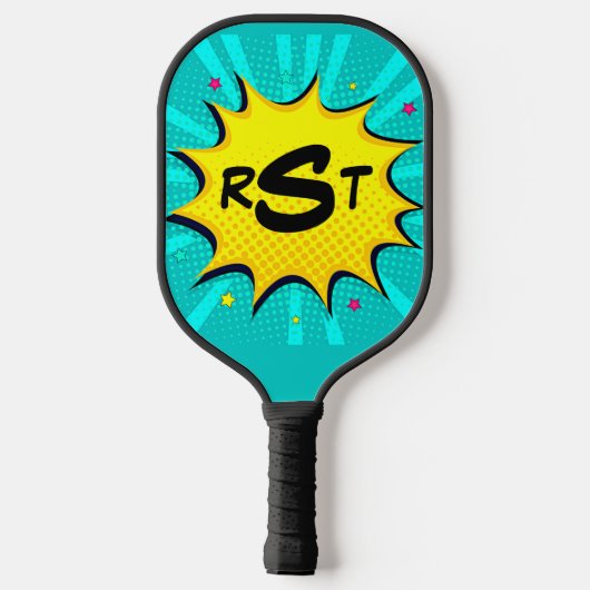 Raquette De Pickleball Toute 3 Lettre Initiale Monogram Aqua Pop Art Clou (Verso)