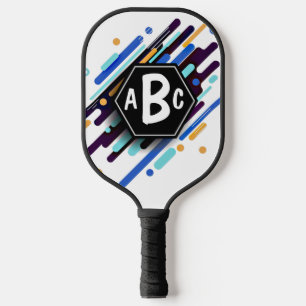 Raquette De Pickleball Toute 3 Lettre Initiale Monogramme Bleu Tan Blanc 