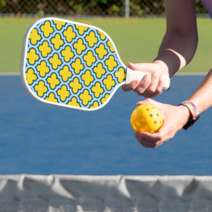 Raquette De Pickleball Trellis jaune et bleu bébé, treillis, Quatrefoil