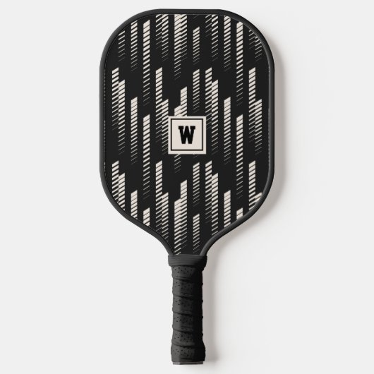 Raquette De Pickleball Trendy Black Abstrait Géométrique Stripe Monogramm (Recto)