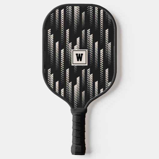 Raquette De Pickleball Trendy Black Abstrait Géométrique Stripe Monogramm (Verso)