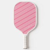 Raquette De Pickleball Trendy Modern Monogram Name Pink Striped (Recto)