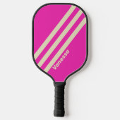 Raquette De Pickleball Trois bandes roses rétro avec nom (Verso)