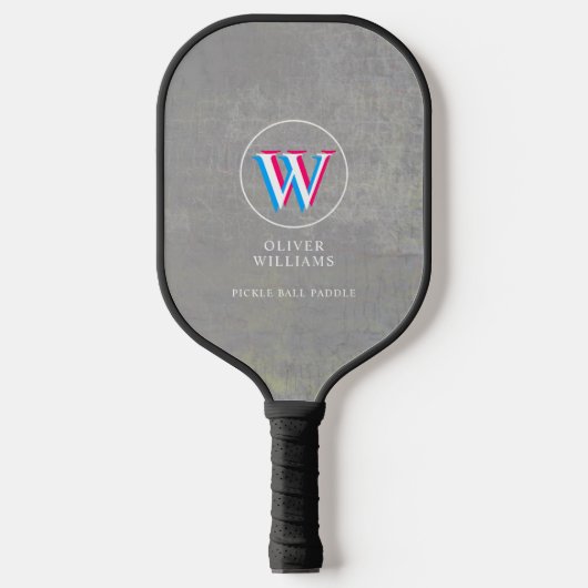 Raquette De Pickleball Trois calques initial W (modifiable) gris vieilli (Recto)