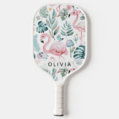 Raquette De Pickleball Tropical Flamingo Monstera Pattern Custom Name  (Verso)
