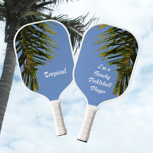 Raquette De Pickleball Tropical Palm Tree Fronds Sky Blue Personnalisable