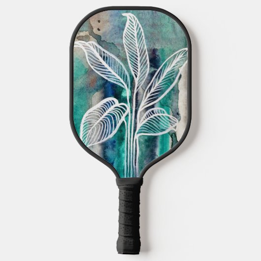 Raquette De Pickleball Turquoise Bleu & Turquoise Aquarelle Botanique Mod (Verso)