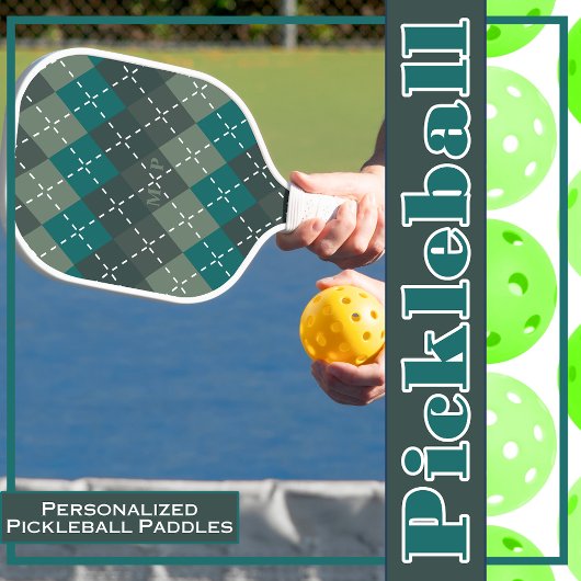 Raquette De Pickleball Turquoise foncé et Jacquard gris avec Stitchin bla