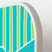 Raquette De Pickleball Turquoise personnalisé, Lime Damask, Stripes Monog (Détail gauche)