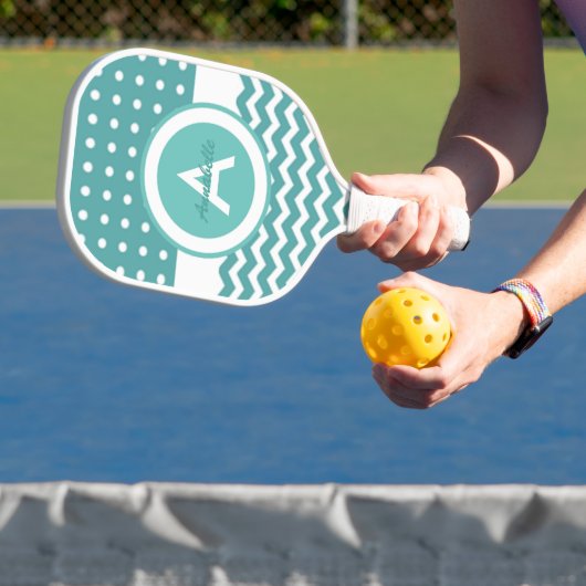 Raquette De Pickleball Turquoise Polka Dot Chevron (Insitu)
