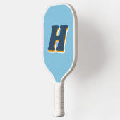 Raquette De Pickleball Typographie Rétro Cool Monogramme Initial | Bleu (Gauche)