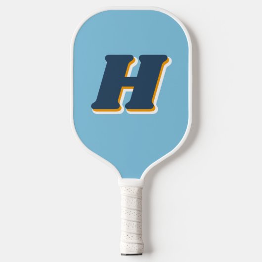 Raquette De Pickleball Typographie Rétro Cool Monogramme Initial | Bleu (Recto)