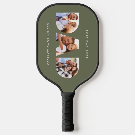 Raquette De Pickleball Typographie verte kaki moderne Multi photo dad (Recto)