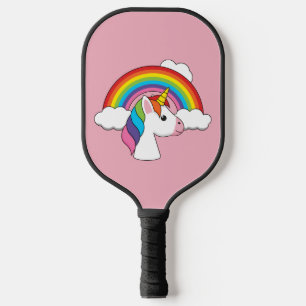 Raquette De Pickleball Unicorne et arc-en-ciel avec nuages Kawaii