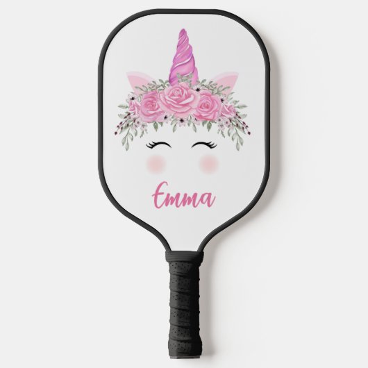Raquette De Pickleball Unicorne Personnalisée Avec Nom Rose (Recto)