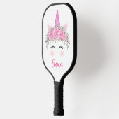Raquette De Pickleball Unicorne Personnalisée Avec Nom Rose (Gauche)