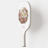 Raquette De Pickleball Unicorne rose et blanc | Monogramme Floral Moderne (Gauche)