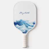 Raquette De Pickleball Vagues océaniques nom écriture bleue (Recto)