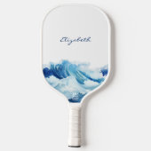 Raquette De Pickleball Vagues océaniques nom écriture bleue (Verso)