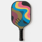 Raquette De Pickleball Vagues rétro en bleu rose jaune avec votre texte (Recto)