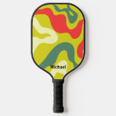 Raquette De Pickleball Vagues rétro vertes et rouges Monogramme moderne (Recto)