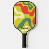 Raquette De Pickleball Vagues rétro vertes et rouges Monogramme moderne (Verso)