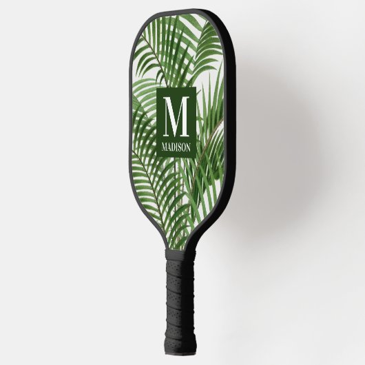 Raquette De Pickleball Verdure tropicale Aquarelle Palmier Monogramme (Gauche)