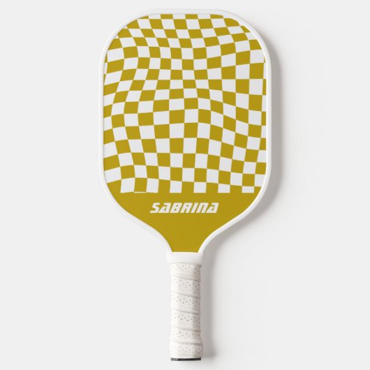 Raquette De Pickleball Vérificateur Wavy personnalisé | Or et blanc (Recto)