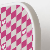 Raquette De Pickleball Vérificateurs et coeurs roses (Détail gauche)
