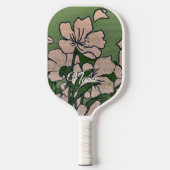 Raquette De Pickleball Vert à Fleurs Roses  (Recto)