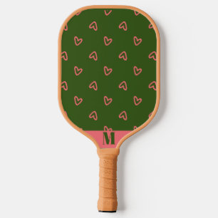 Raquette De Pickleball Vert avec Coeurs roses Monogramme moderne