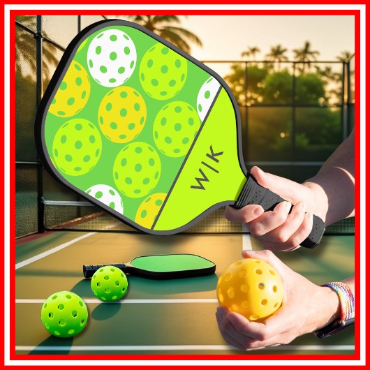 Raquette De Pickleball Vert Cool Moderne Monogrammé