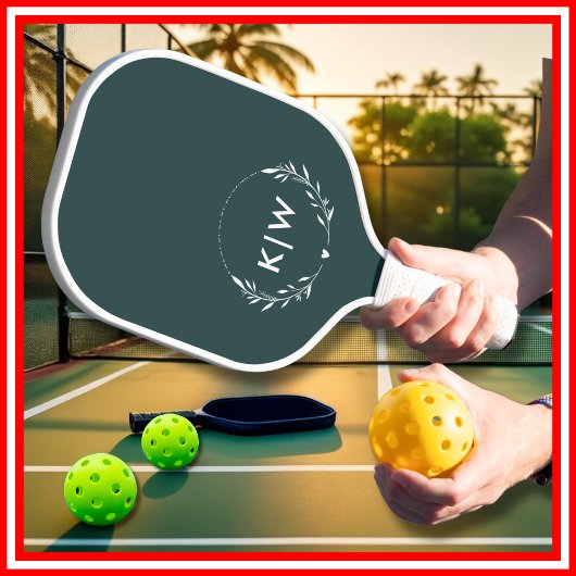 Raquette De Pickleball Vert et blanc des forêts | Monogramme des initiale