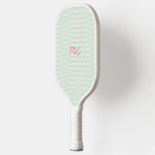Raquette De Pickleball Vert et rose pastel girly avec initiales (Gauche)