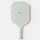 Raquette De Pickleball Vert et rose pastel girly avec initiales (Verso)