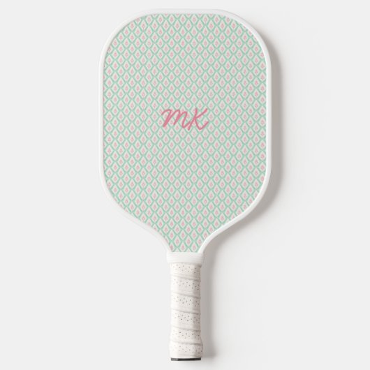 Raquette De Pickleball Vert et rose pastel girly avec initiales (Recto)