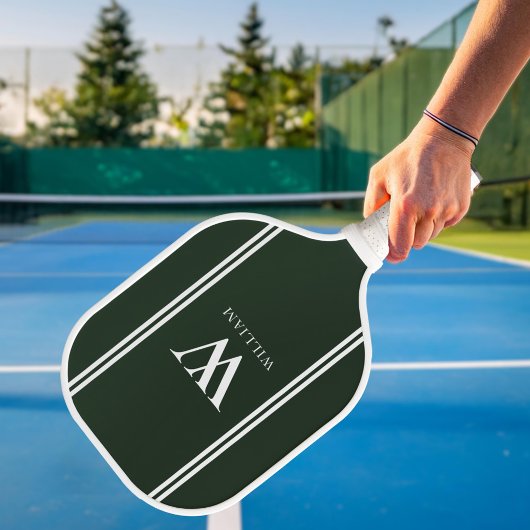 Raquette De Pickleball Vert moderne Nom initial Monogramme