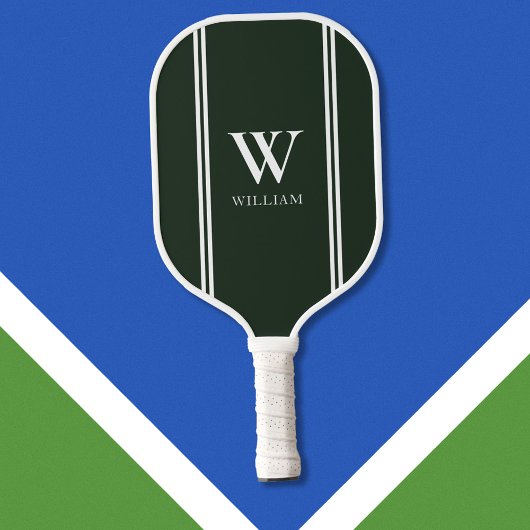 Raquette De Pickleball Vert moderne Nom initial Monogramme