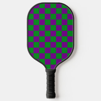 RAQUETTE DE PICKLEBALL VERT & PURPLE MARDI GRAS À DAMIERS MOTIF