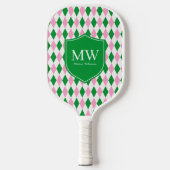 Raquette De Pickleball Vert Rose Argyle Monogramme (Recto)