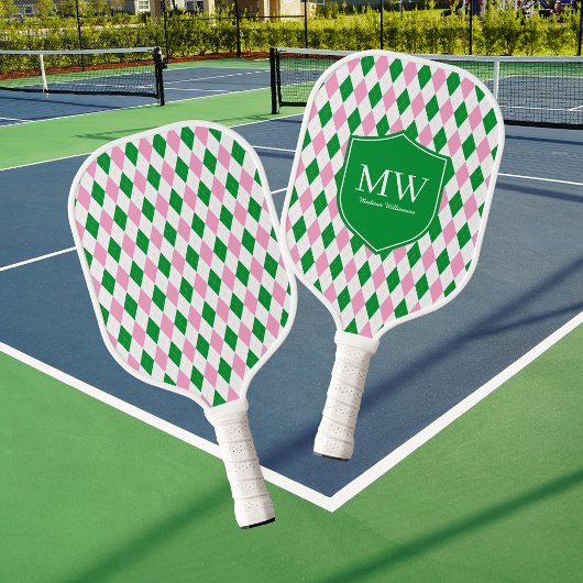 Raquette De Pickleball Vert Rose Argyle Monogramme
